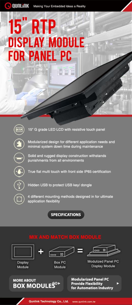 15 inch RTP Display Module for Panel PC